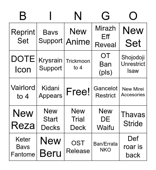 CFV Product Stream 22/07 Bingo Card
