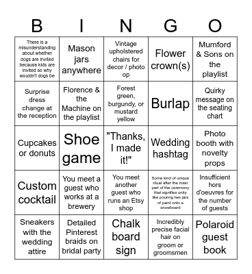 Wedding Bingo Card