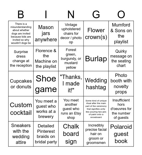 Wedding Bingo Card