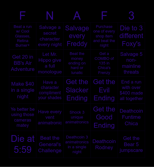 Five Nights At Frickbear's Bingo Card