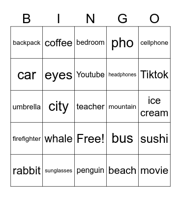 Summer Vacation Bingo Card