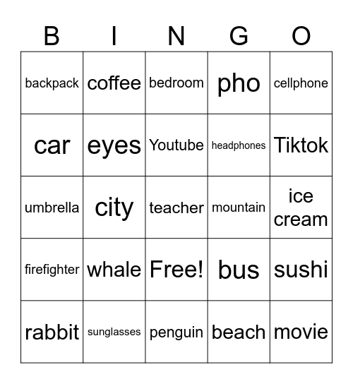 Summer Vacation Bingo Card