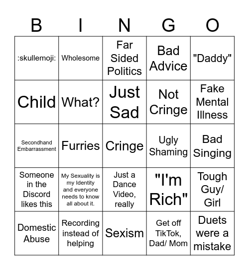 CringeTok Bingo Card