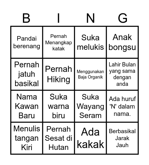BINGO KENALI KAWAN KAMU Bingo Card