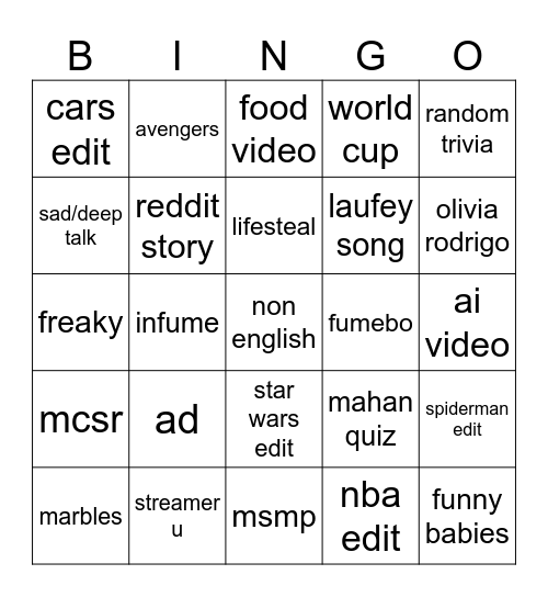 Untitled Bingo Card