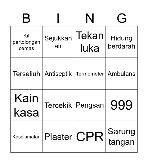 Pertolongan Cemas Bingo Card