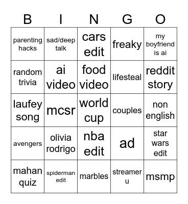 Untitled Bingo Card