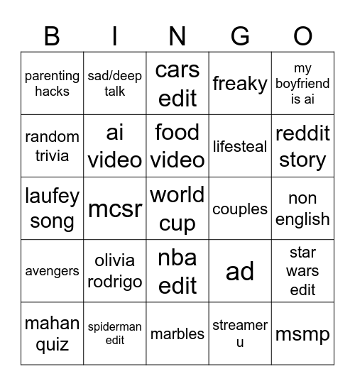 Untitled Bingo Card