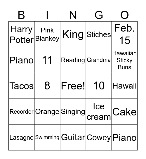 Birthday Bingo Card