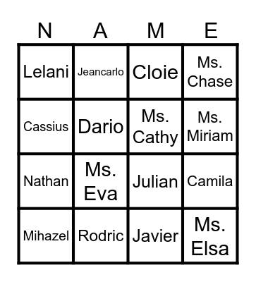 Back to School Bingo Card