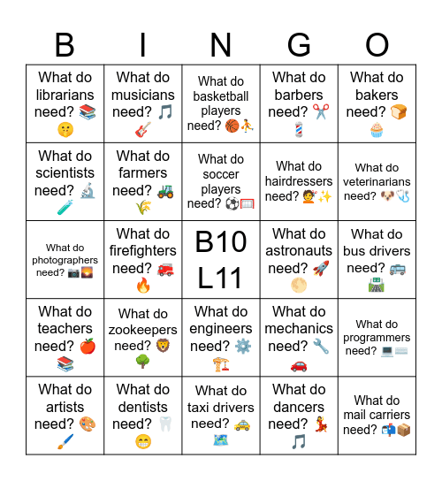 B10 L11 What do lifeguards need? 🛟🏖️ Bingo Card
