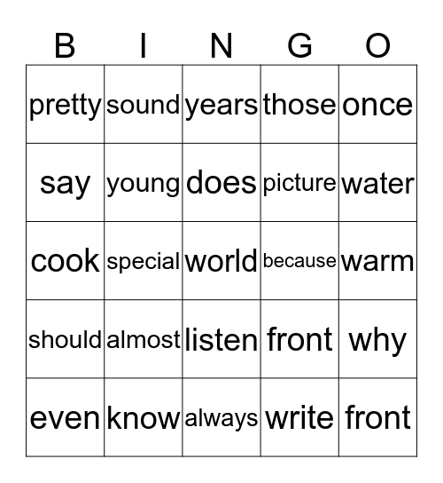 "My Robot" Sight Words Bingo Card