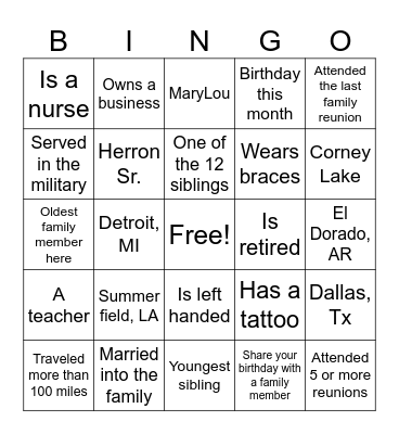 LEVINGSTON FAMILY REUNION 2026 Bingo Card