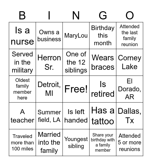 LEVINGSTON FAMILY REUNION 2026 Bingo Card