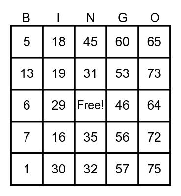 Untitled Bingo Card