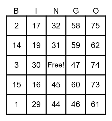 Untitled Bingo Card