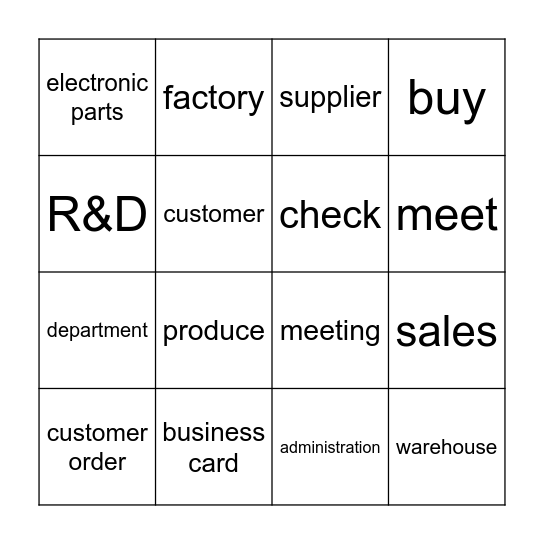Business English Vocabulary Bingo Card