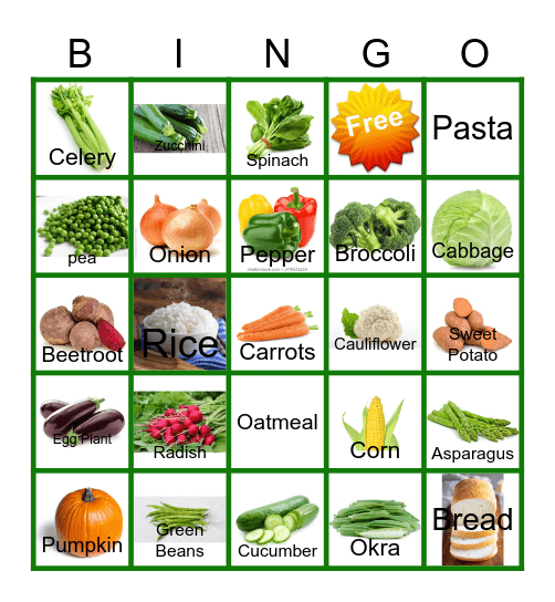 Vegetable BINGO Card