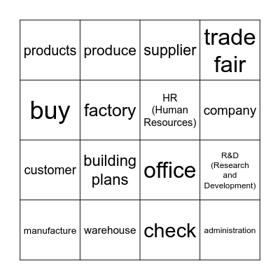 Business English Vocabulary Bingo Card