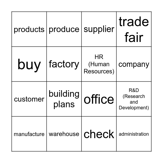 Business English Vocabulary Bingo Card