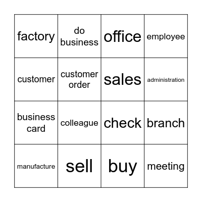 Business English Vocabulary Bingo Card
