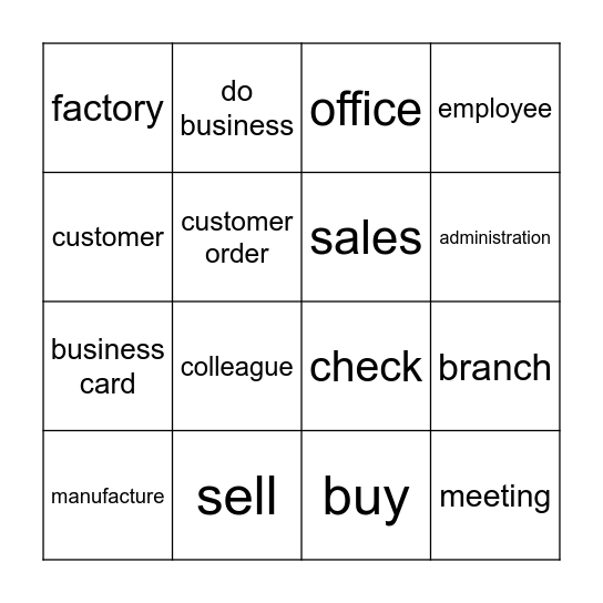 Business English Vocabulary Bingo Card