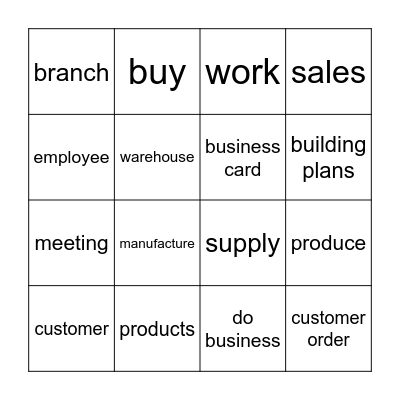 Business English Vocabulary Bingo Card