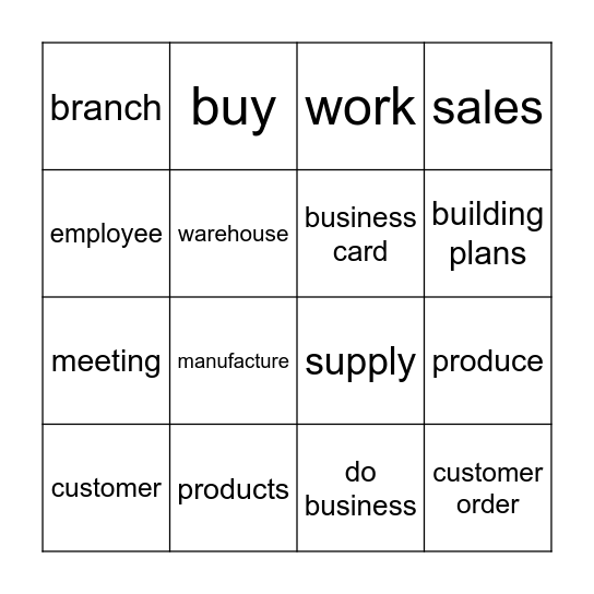 Business English Vocabulary Bingo Card