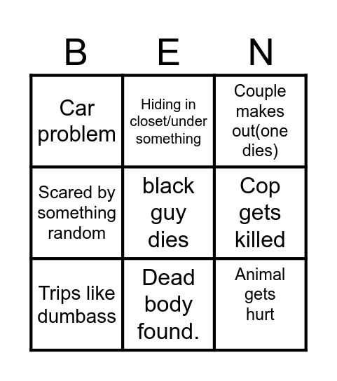Horror Bingo Card