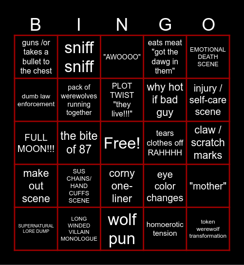 WEREWOLF BINGO Card