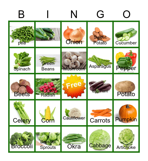 Vegetable BINGO Card