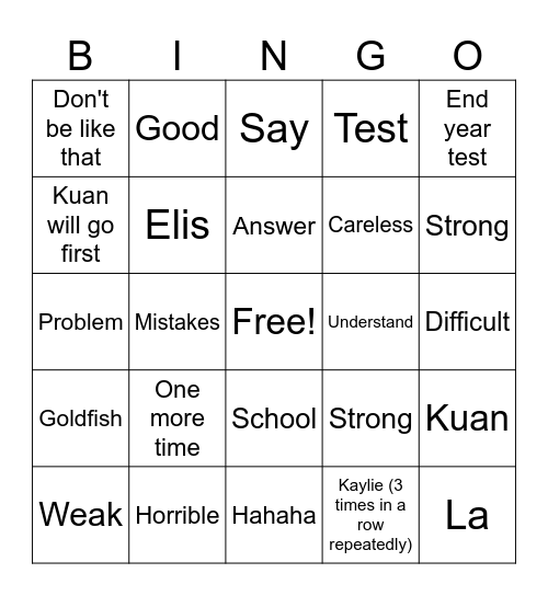 Things our Math Tuition Teacher Says Bingo Card