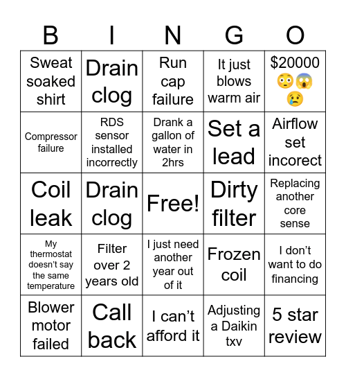 2026 HVAC Bingo Card