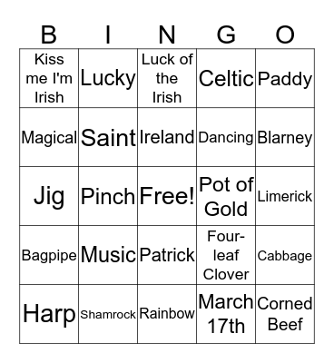 St. Patrick's Day Bingo Card