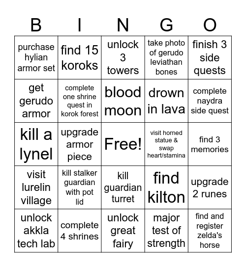 BOTW Bingo Battle Bash - Round 3 Bingo Card