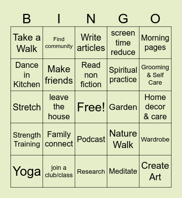 5 Hobbies Bingo Card