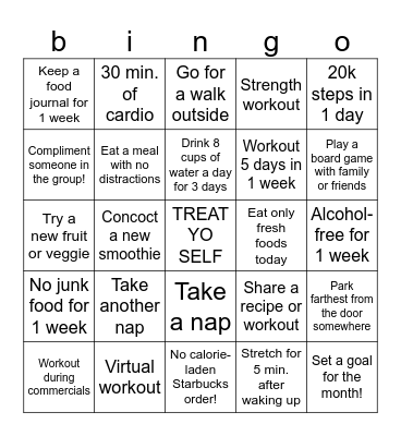 Quarantine-15 Health Challenge Bingo Card