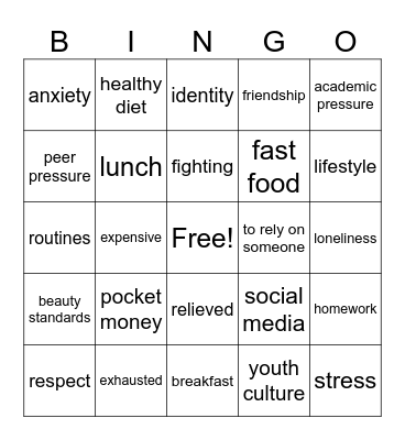 Society and Daily Life Bingo Card