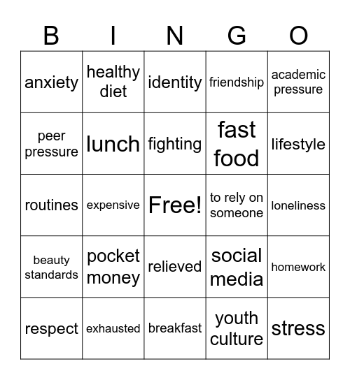 Society and Daily Life Bingo Card