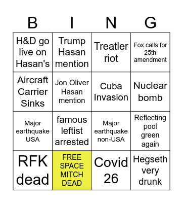Hasan 4 day vacation Bingo Card