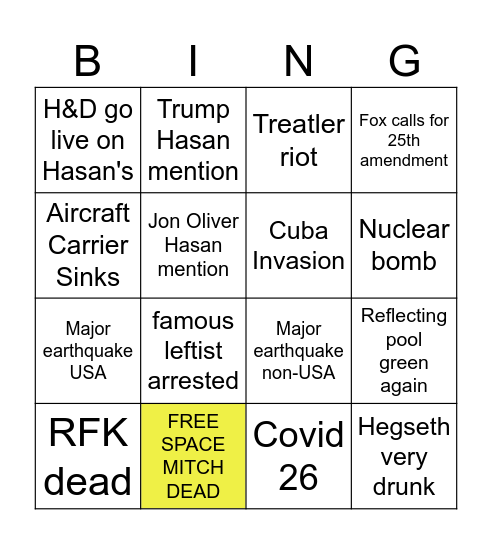 Hasan 4 day vacation Bingo Card