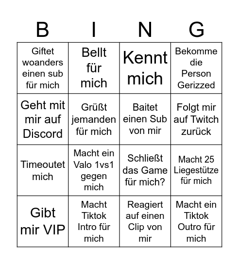 Twitch Bingo Card
