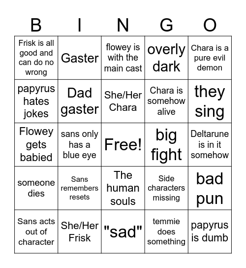old undertale comic dub bingo Card