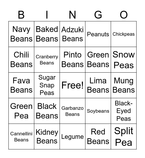 Beans Bingo Card