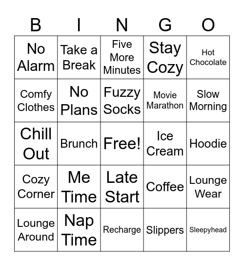 Lazy Day Bingo Card