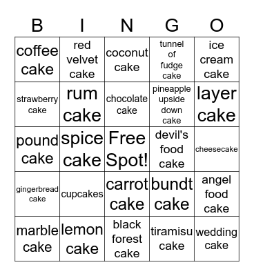 CAKE BINGO Card