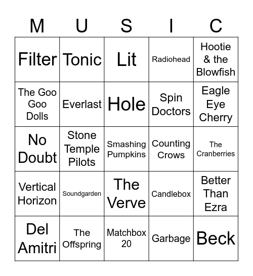 Flamingo Bingo Card #229 (1990's Alternative) Bingo Card
