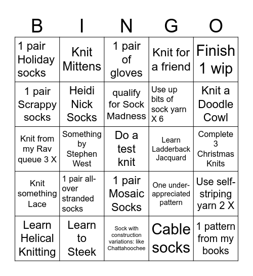 2026 Knit Bingo Card