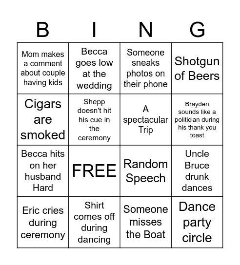 SHH! Secert Bingo Card