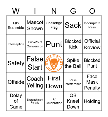 Football Wingo Bingo Card